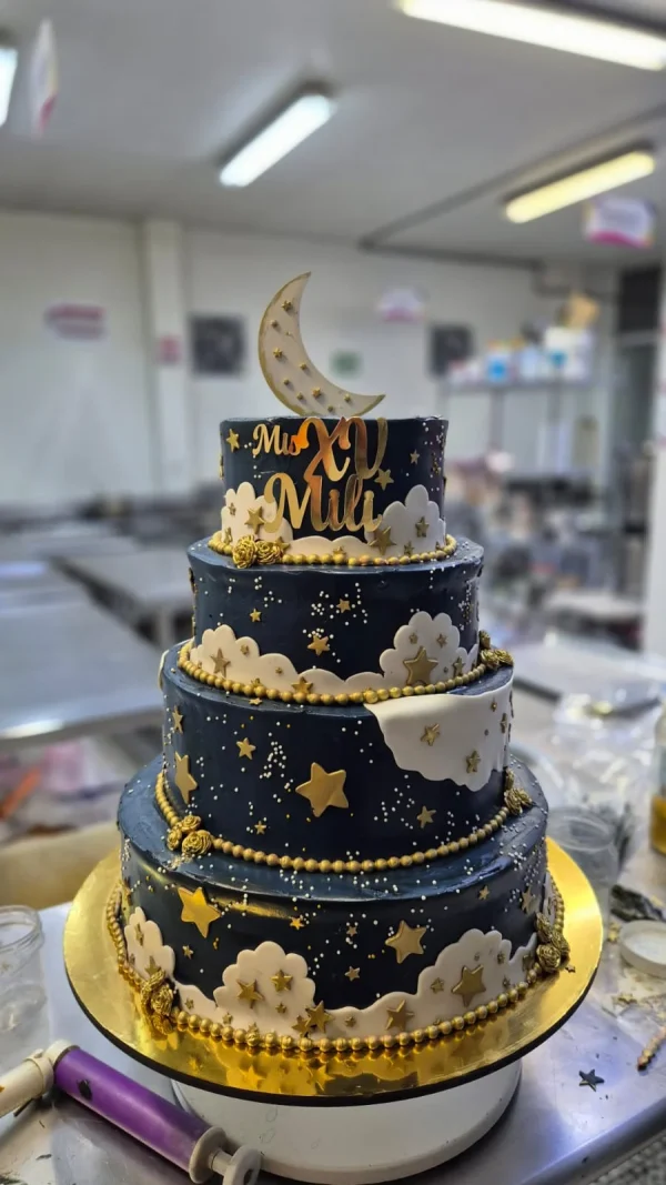 Pastel con noche estrellada